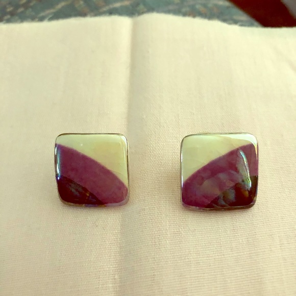 Jewelry - Vintage Pierced Porcelain Earrings - Black, Purple, Cream